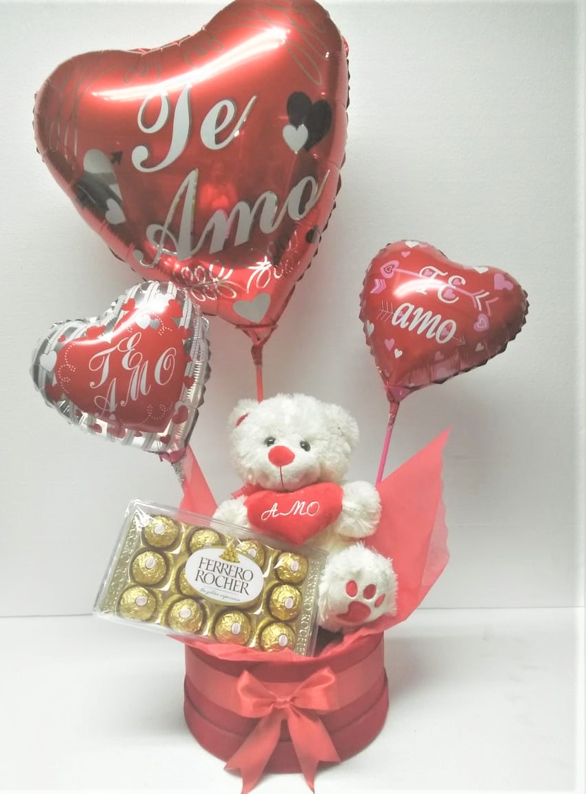 Peluche 30cm, 3 Globos y Bombones Ferrero Rocher 150 grs