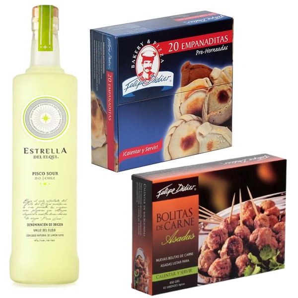 Pisco, Empanaditas y Bolitas de Carne Asadas