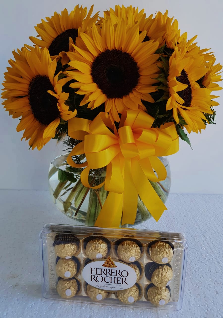 Copa 20 Girasoles y Bombones Ferrero Rocher 100 grs