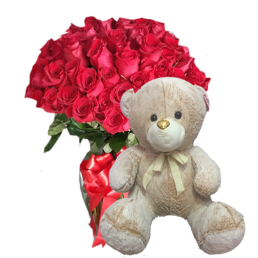 Florero de 100 Rosas ms Peluche de 60cm