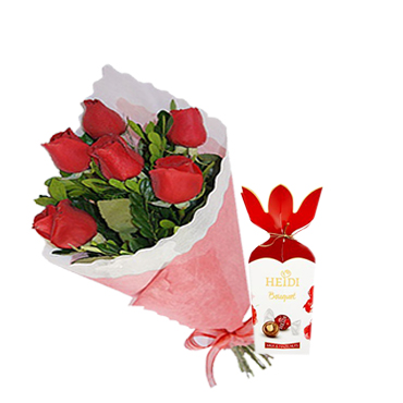 Ramo de 06 Rosas ms Bombones Heidi Bouquet de 120 Grs