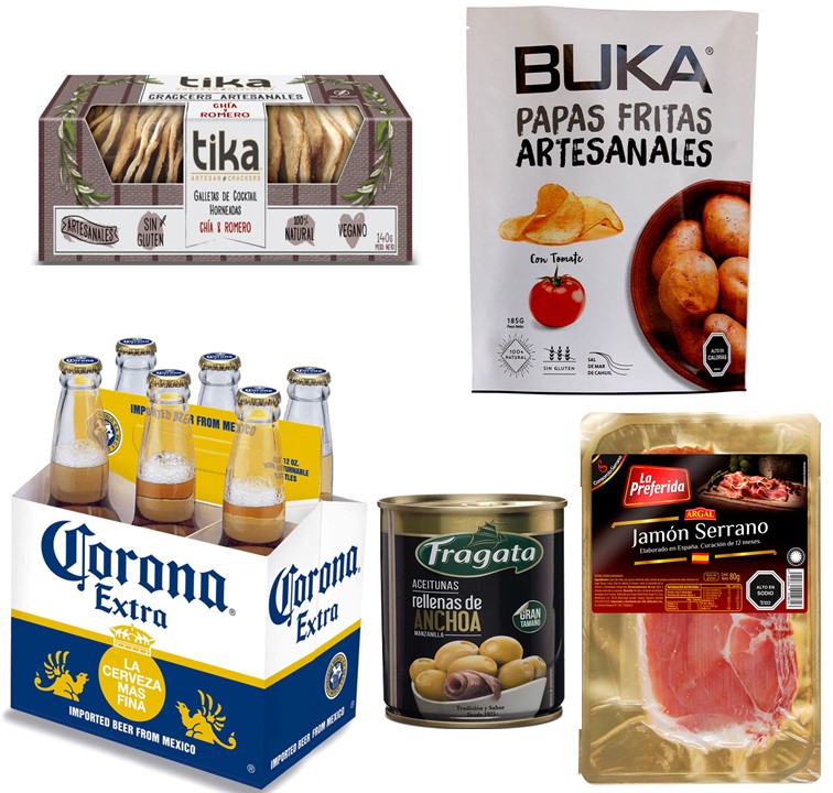 Cerveza Corona, Jamn Serrano, Aceitunas, Galletas Artesanales y Papas Artesanales